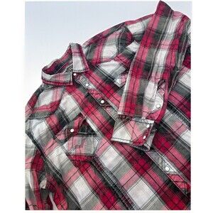 Mens BKE Athletic Fit Long Sleeve Button Up Shirt Pearl Snap Red Size 2XL